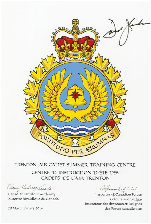 Letters patent approving the badge of the Trenton Air Cadet Summer Training Centre