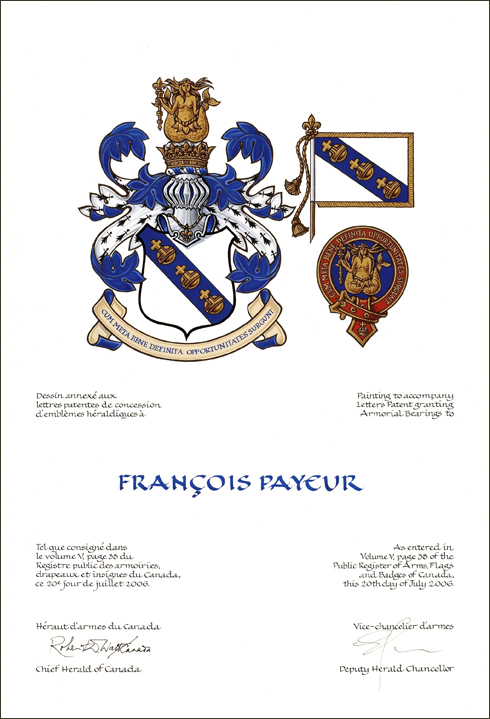Lettres patentes concédant des emblèmes héraldiques à François Payeur