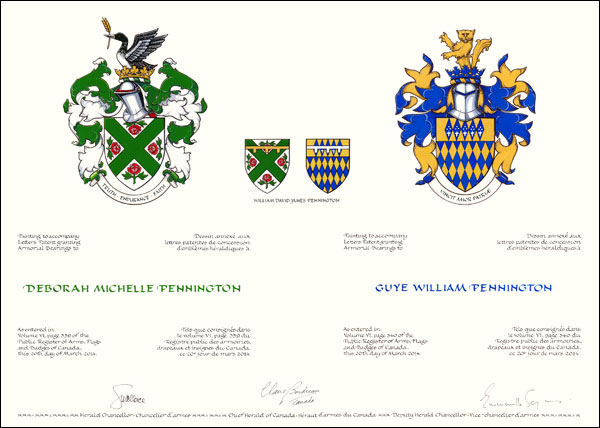 Letters patent granting heraldic emblems to Deborah Michelle Pennington