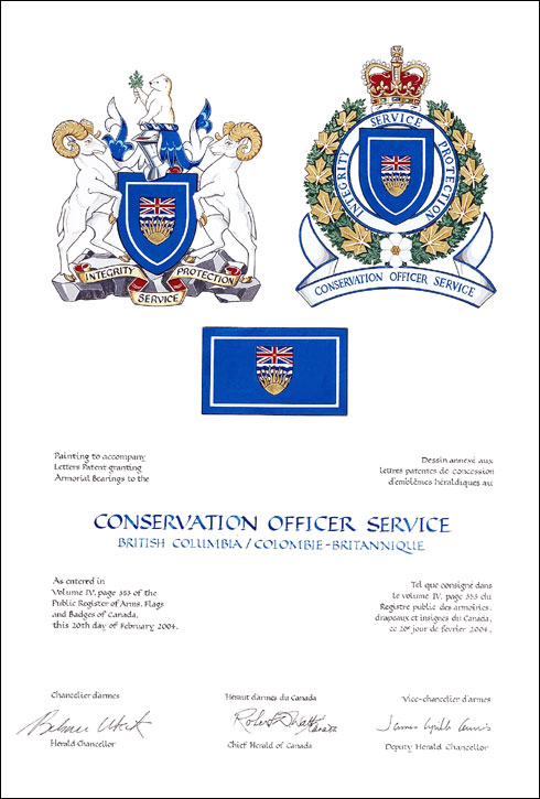 Letters patent granting heraldic emblems to the Conservation Officer Service