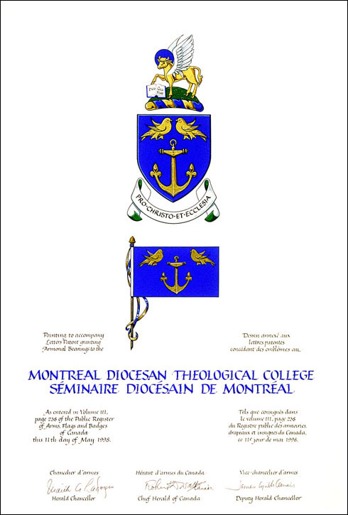 Letters patent granting heraldic emblems to the Montreal Diocesan Theological College