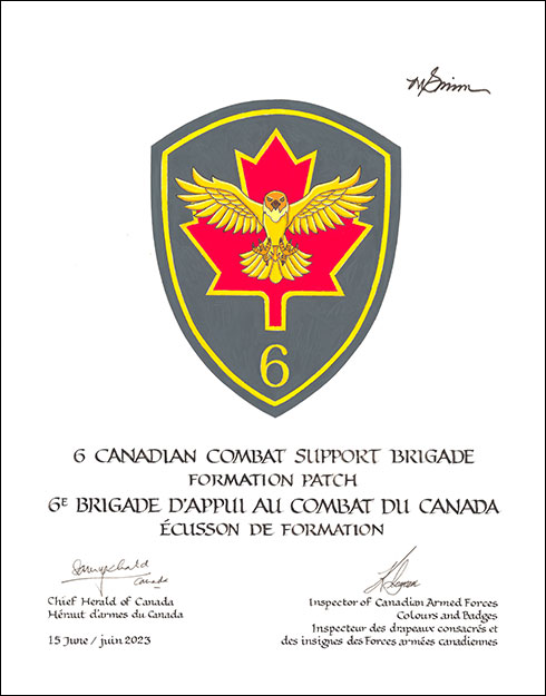 Letters patent approving the Badge of the 6 Canadian Combat Support Brigade