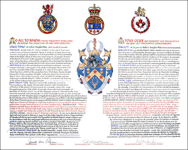 Letters patent granting heraldic emblems to Brian Robert James Harris