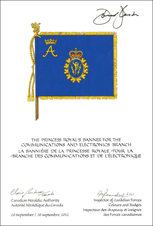 Letters patent approving the Flag of the Communications and Electronics Branch