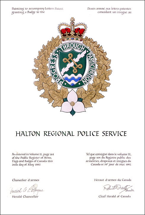 Letters patent granting a Badge to the Halton Regional Police Service