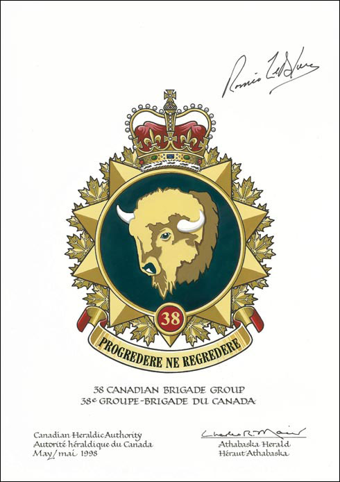 Lettres patentes approuvant l’insigne du 38e Groupe-Brigade du Canada