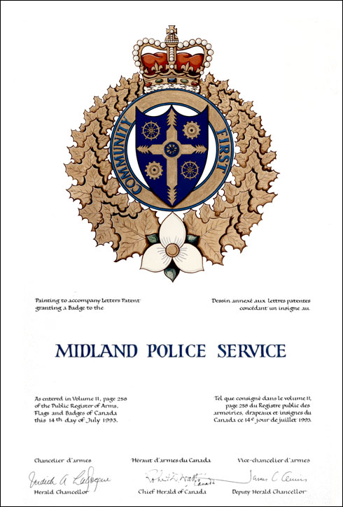 Letters patent granting a Badge to the Midland Police Service