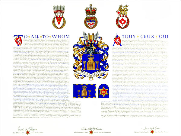 Letters patent granting Armorial Bearing to Congregation Shaar Hashomayim