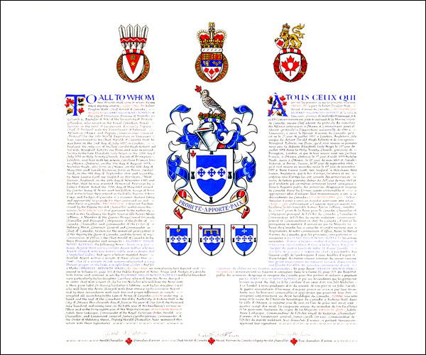 Letters patent registering the heraldic emblems of Richard Hugh Noyes Roberts
