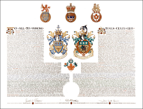 Lettres patentes concédant des emblèmes héraldiques à Jean MacMillan Southam