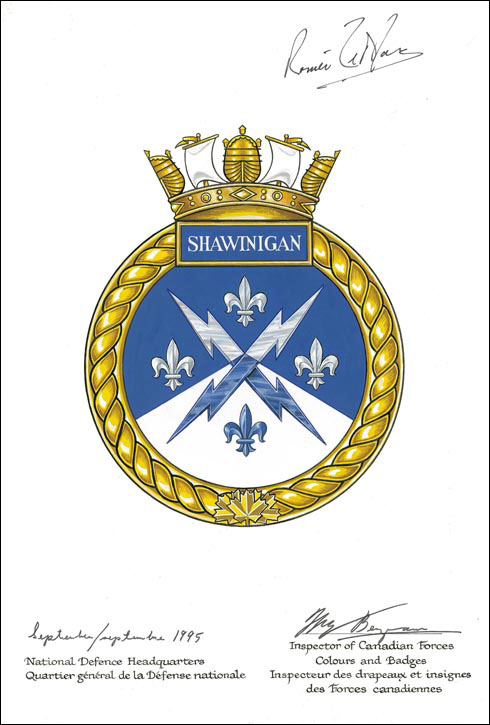 Letters patent confirming the blazon of the Badge of HMCS Shawinigan