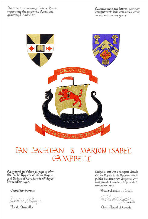 Letters patent registering the heraldic emblems of Ian Lachlan Campbell