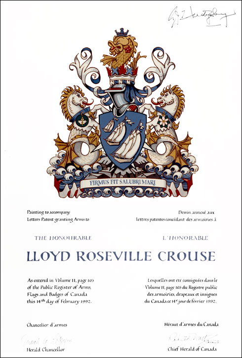 Letters patent granting heraldic emblems to Lloyd Roseville Crouse