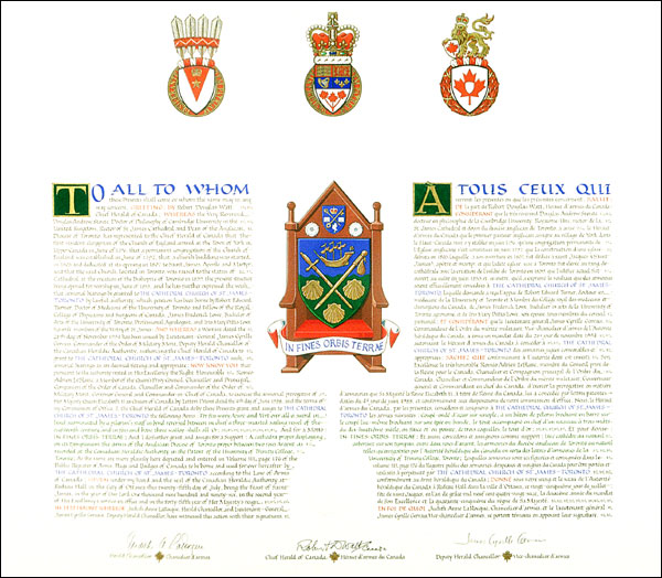 Letters patent granting heraldic emblems to The Cathedral Church of St. James