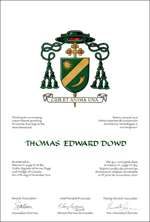 Letters patent granting heraldic emblems to Thomas Edward Dowd