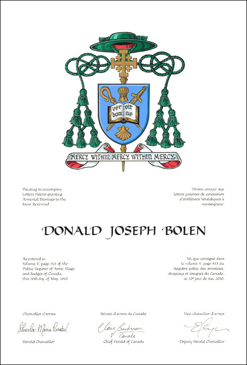 Lettres patentes concédant des emblèmes héraldiques à Donald Joseph Bolen