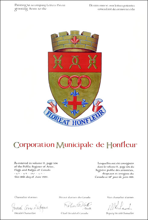 Letters patent granting heraldic emblems to the Corporation municipale de Honfleur