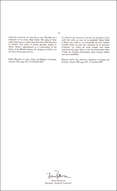 Letters patent registering the heraldic emblems of Clarence Churchill Mann