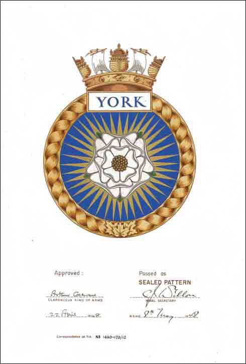 Letters patent confirming the blazon of the Badge of H.M.C.S. York