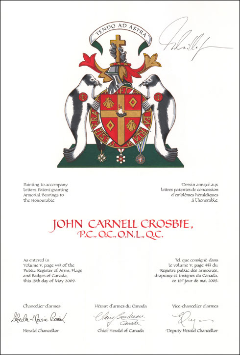 Letters patent granting heraldic emblems to John Carnell Crosbie
