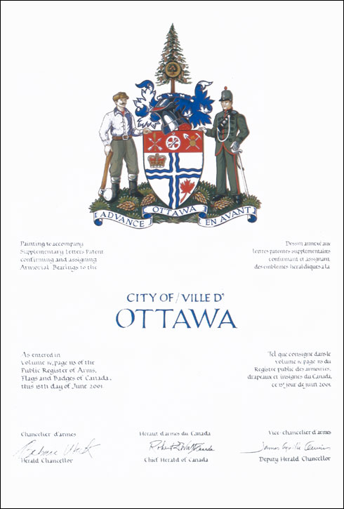 Supplementary Letters patent confirming and assigning heraldic emblems to the City of Ottawa