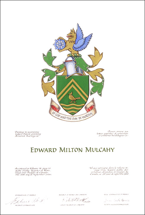Letters patent granting heraldic emblems to Edward Milton Mulcahy