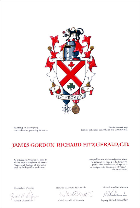Letters patent registering the heraldic emblems of James Gordon Richard Fitzgerald