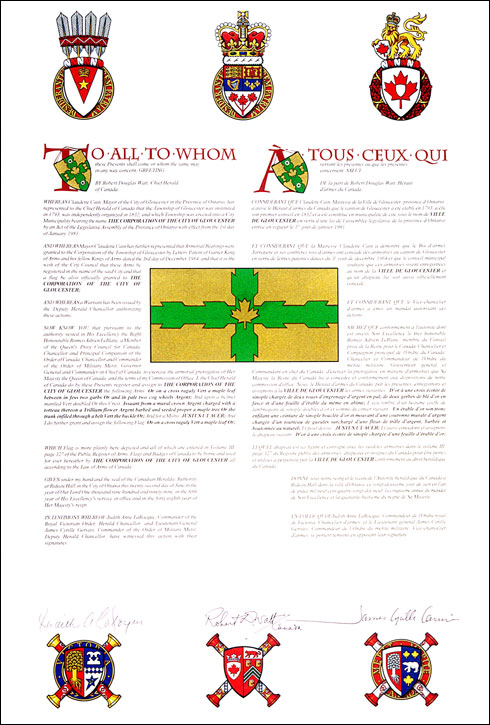 Letters patent registering the heraldic emblems of The Corporation of the City of Gloucester