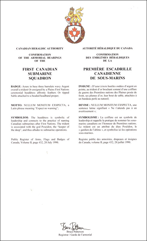 Letters patent confirming the badge of the First Canadian Submarine Squadron