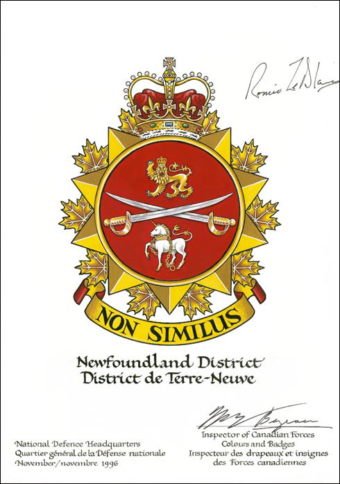 Letters patent approving the Badge of the Newfoundland District