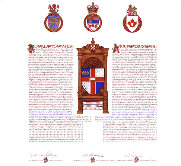 Letters patent granting heraldic emblems to St. George’s Cathedral