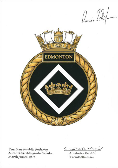 Letters patent approving the Badge of HMCS Edmonton