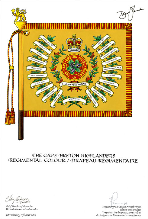 Letters patent approving the Regimental Colour of The Cape Breton Highlanders