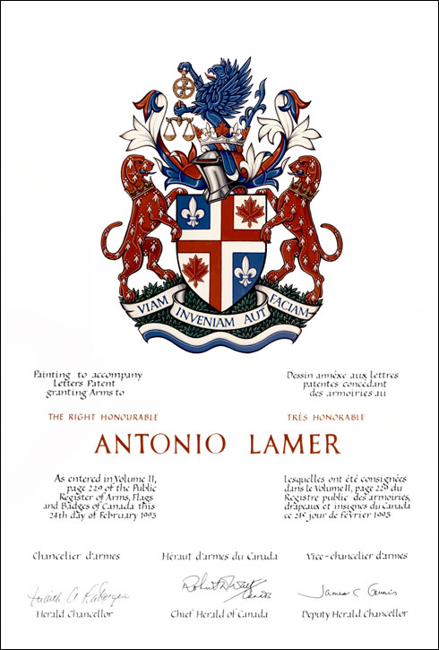 Letters patent granting heraldic emblems to Antonio Lamer