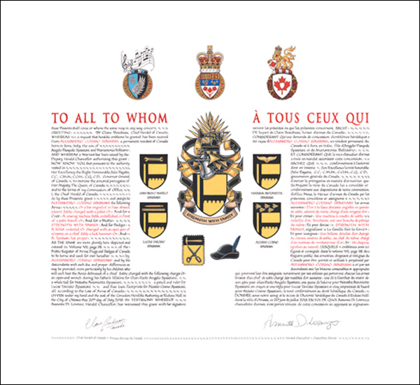 Letters patent granting heraldic emblems to Alessandro Cosimo Spassiani
