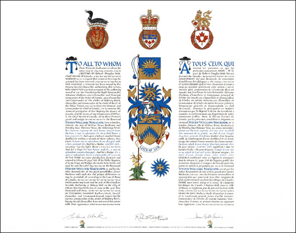 Letters patent granting heraldic emblems to Steven William Mackison