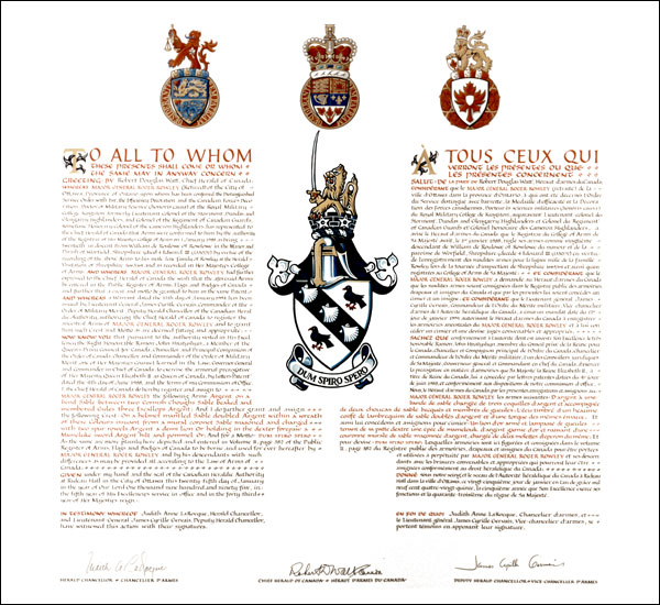 Letters patent registering the heraldic emblems of Roger Rowley
