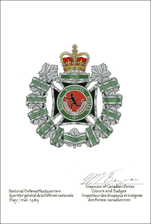 Letters patent confirming the blazon of the Badge of The Royal Winnipeg Rifles