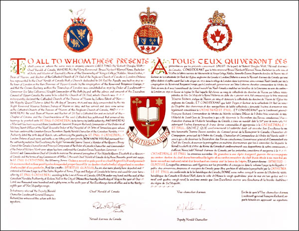 Letters patent granting heraldic emblems to St. Paul's Cathedral