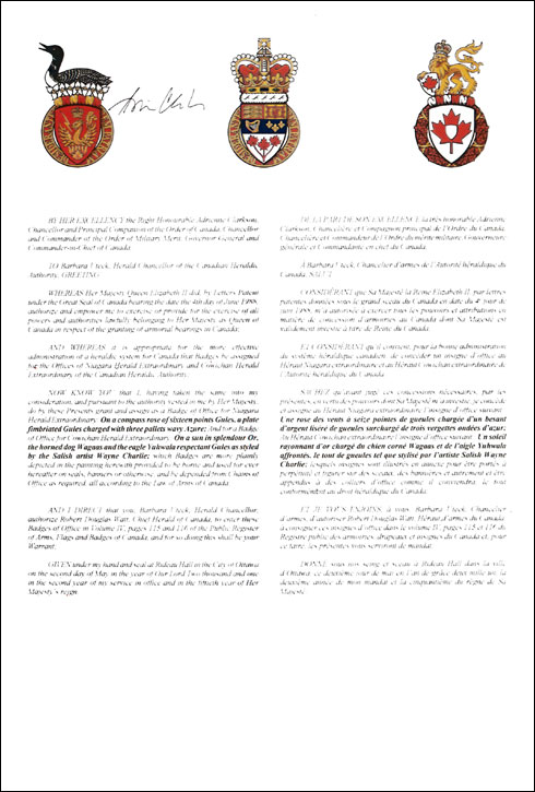 Vice Regal Warrant granting a Badge of Office to Cowichan Herald Extraordinary