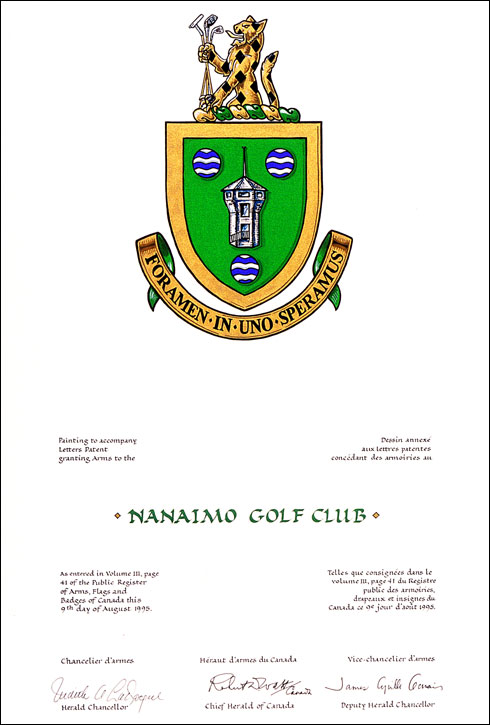 Letters patent granting Armorial Bearing to the Nanaimo Golf Club