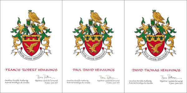 Library paintings of the heraldic emblems of Robert Hemmings' sons