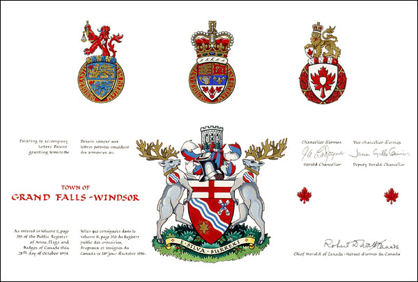 Letters patent granting heraldic emblems to the Town of Grand Falls-Windsor