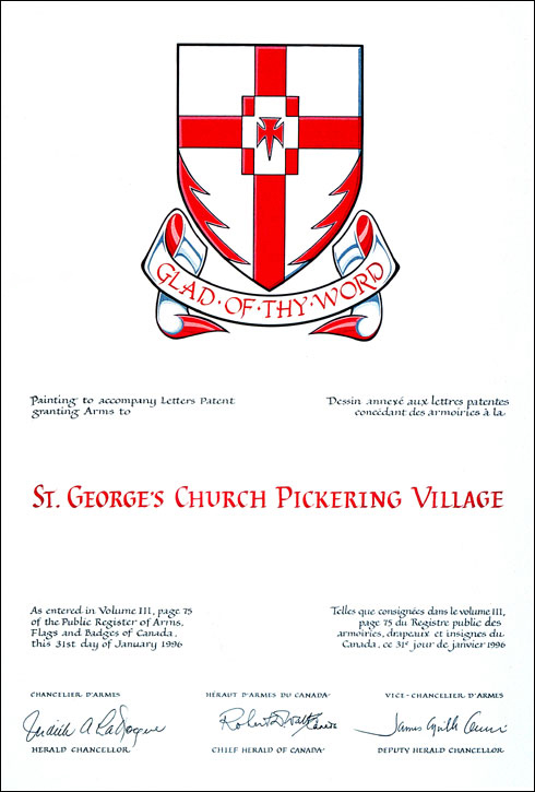 Letters patent granting heraldic emblems to St. George's Church