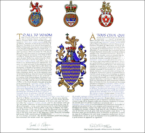 Letters patent granting heraldic emblems to Geoffrey Lionel Dixon