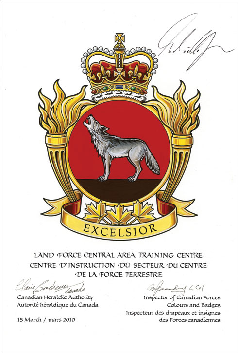 Letters patent approving the Badge of the Land Force Central Area Training Centre