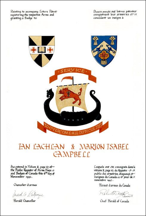 Letters patent registering the Armoirial Bearings of Marion Isabel Campbell