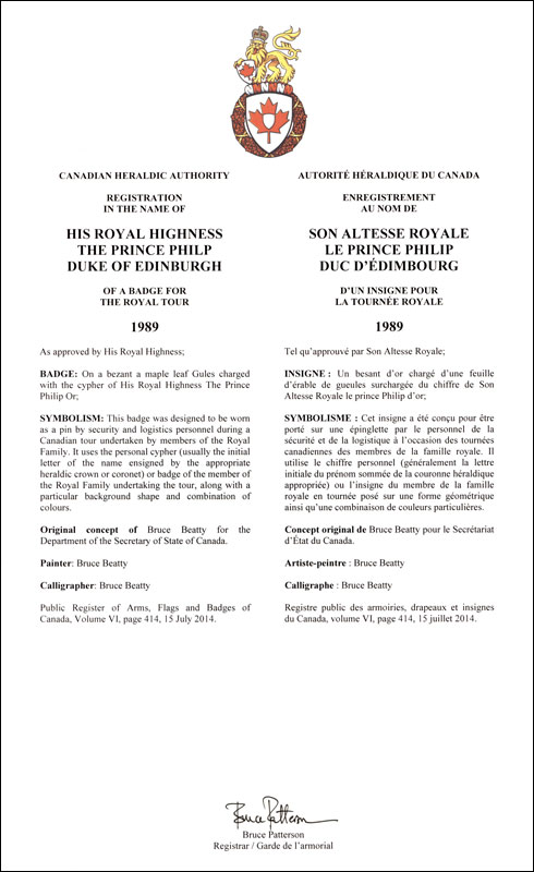 Letters patent registering the heraldic emblems of Prince Philip, Duke of Edinburgh