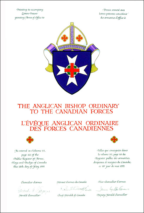 Letters patent granting heraldic emblems to the Anglican Bishop Ordinary to the Canadian Forces