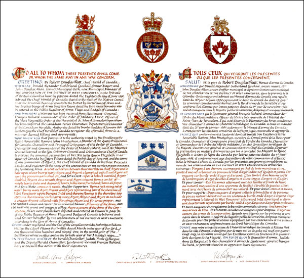 Letters patent granting a Flag to The Corporation of the District of West Vancouver